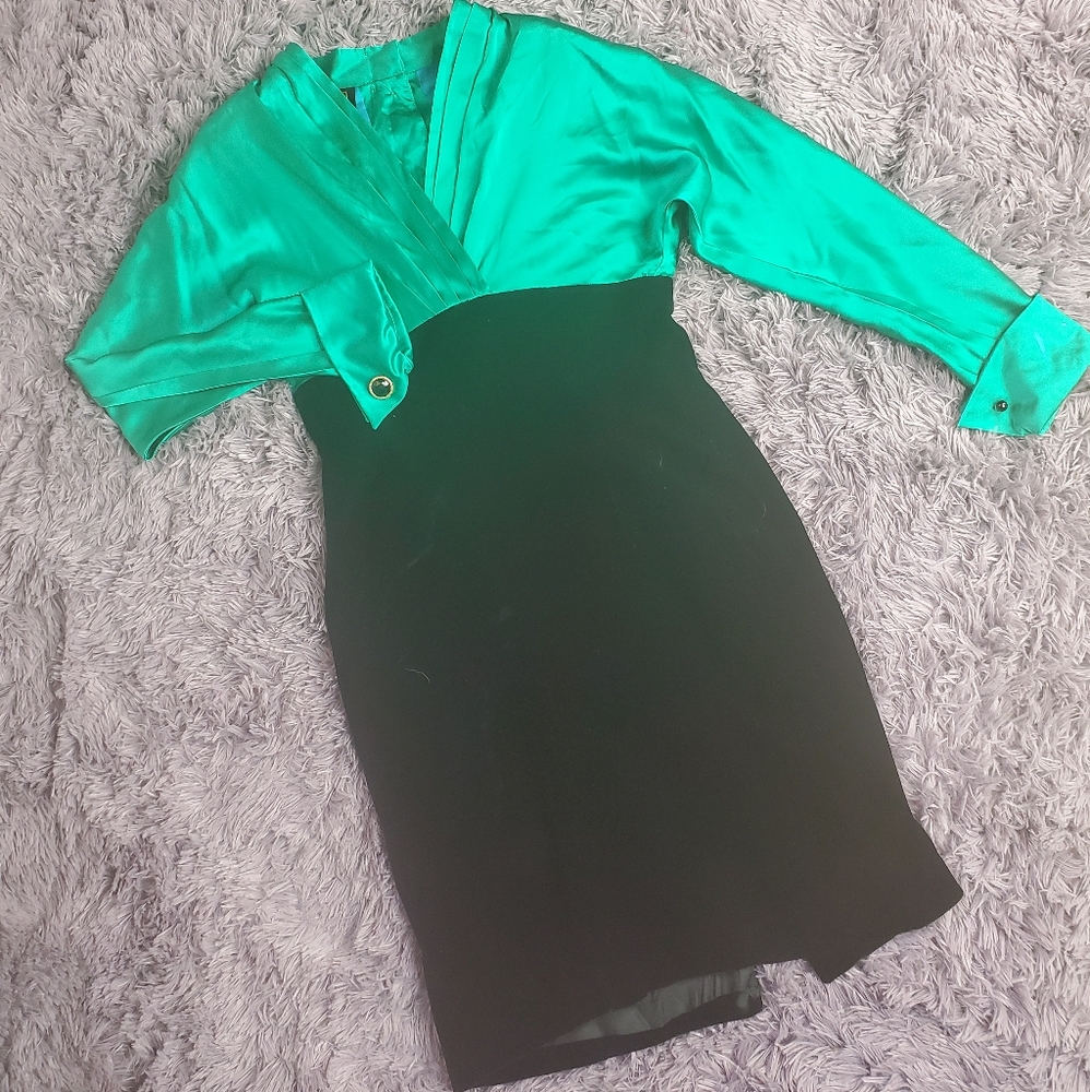 Green Satin and Velveteen Evening Dress...SHE cute
